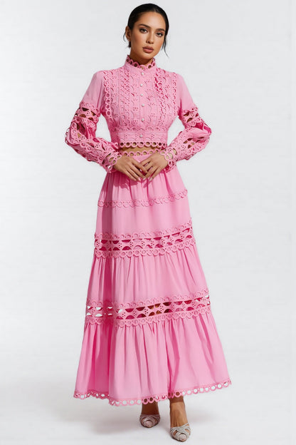 Kyrag Pink Lace Hollow Maxi Dress Set