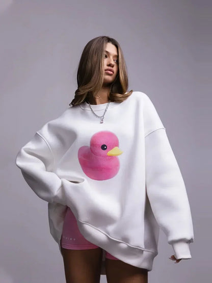 Women's Casual Oversized Yellow Duck Print Hoodie