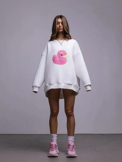 Women's Casual Oversized Yellow Duck Print Hoodie