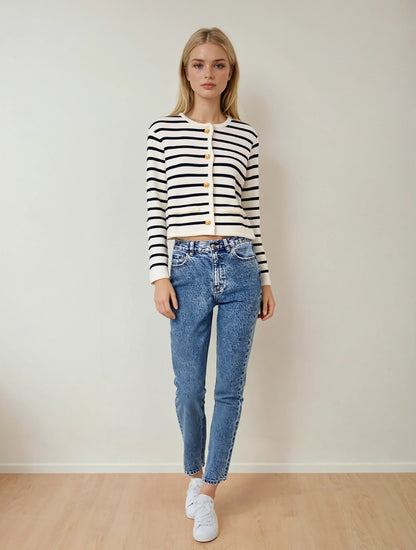 Classic Stripe Button-Up Knitted Cardigan