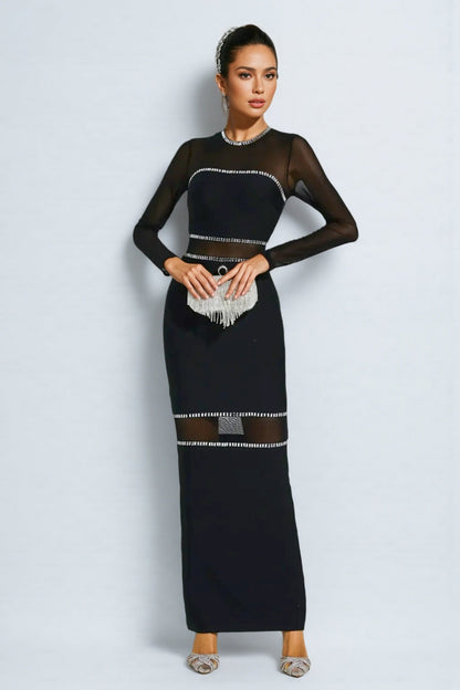 Gema Black Mesh Bandage Maxi Dress