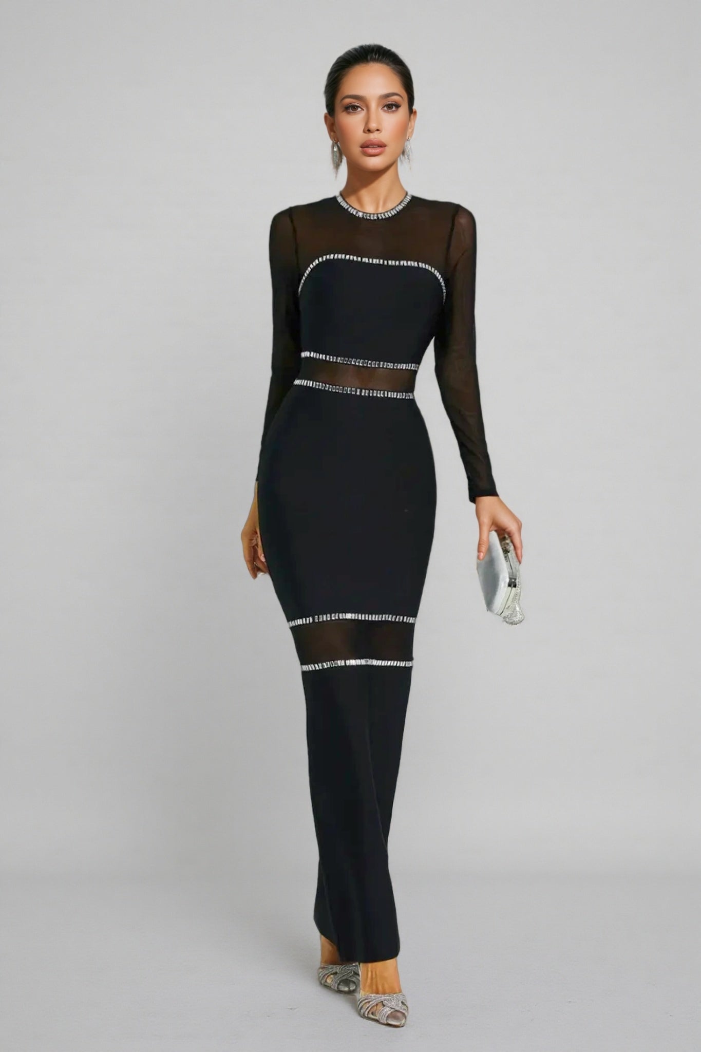 Gema Black Mesh Bandage Maxi Dress