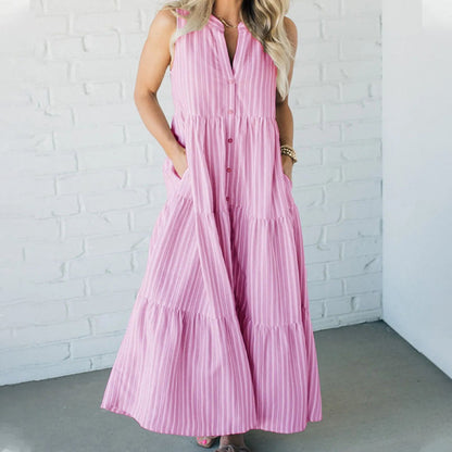 | Tiered Stripe Sleeveless Maxi Dress