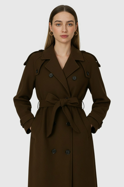 Long Double-Breasted Coat | Belted Waist | Relaxed Fit