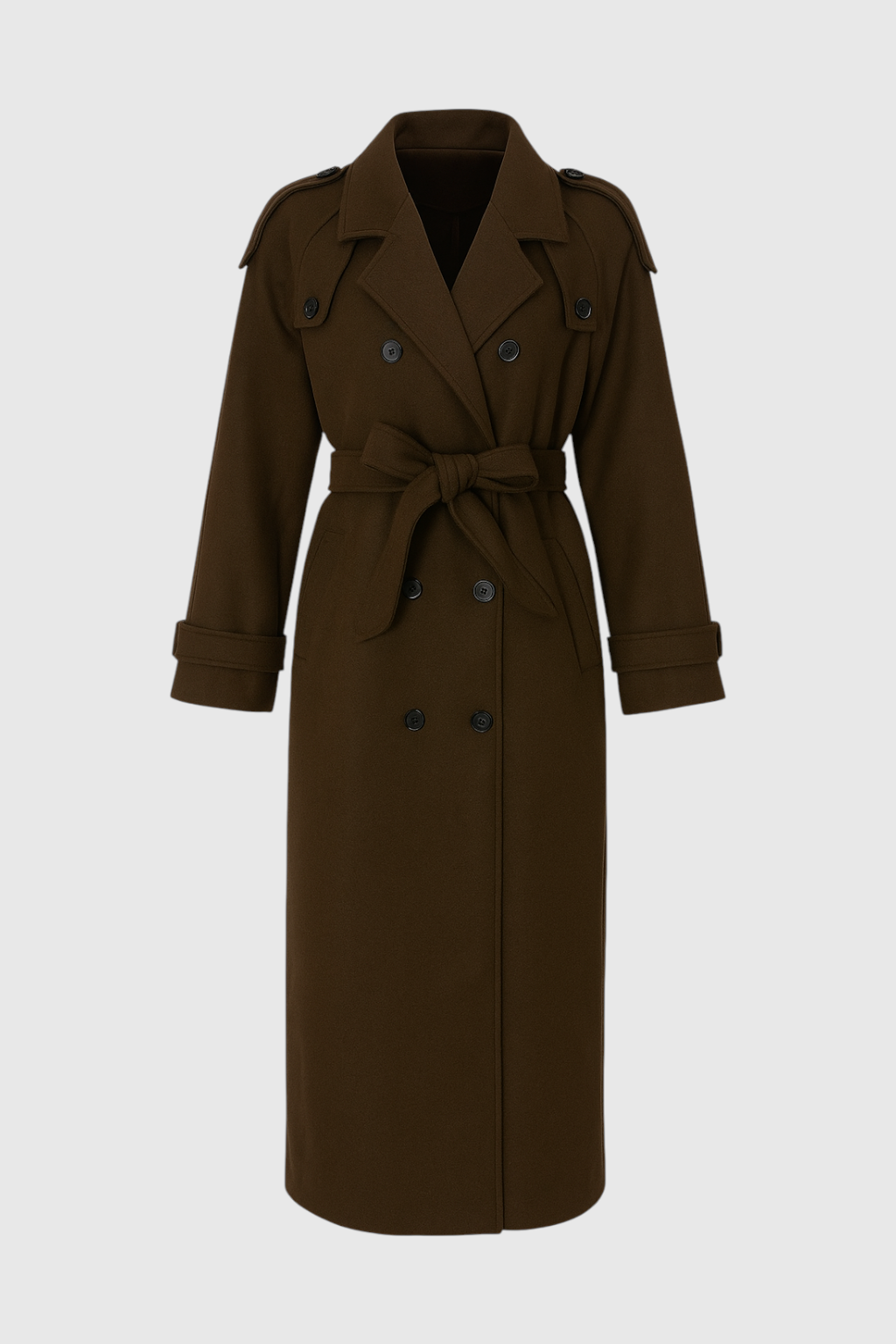 Long Double-Breasted Coat | Belted Waist | Relaxed Fit