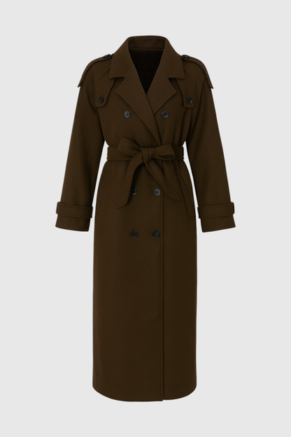 Long Double-Breasted Coat | Belted Waist | Relaxed Fit