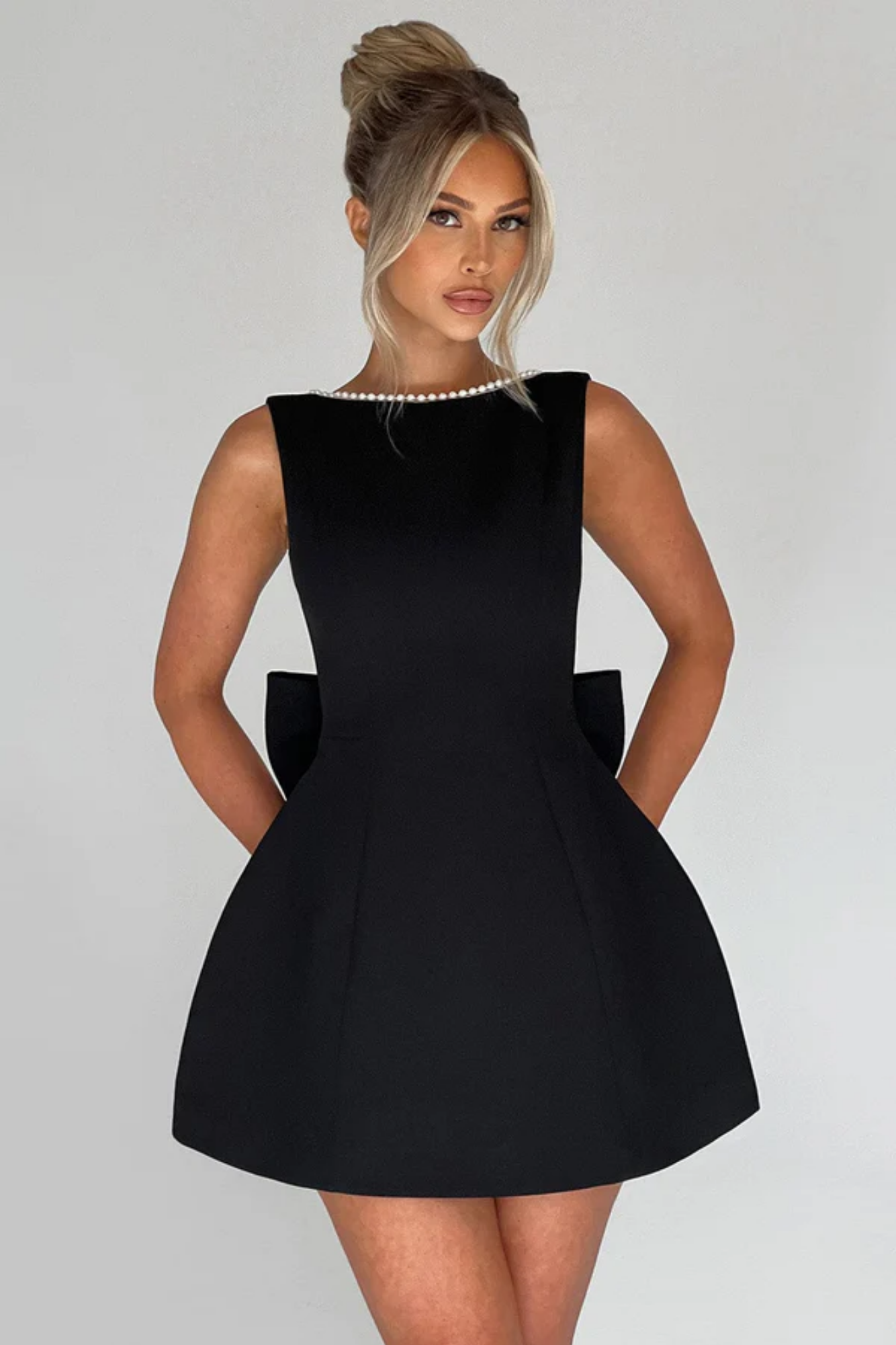| Pearl Bow Detail Mini Dress