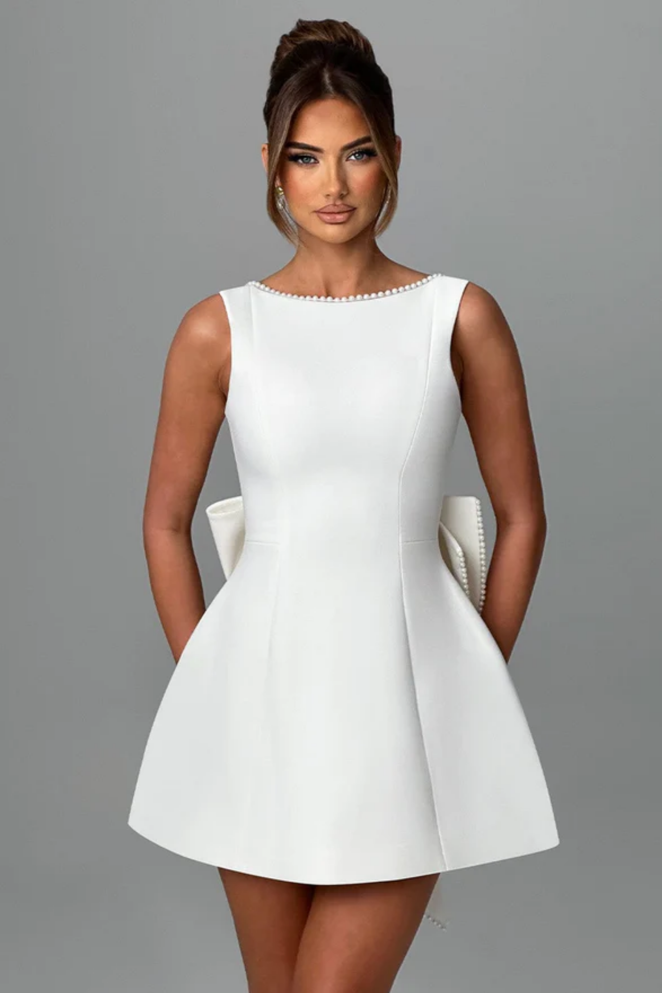 | Pearl Bow Detail Mini Dress