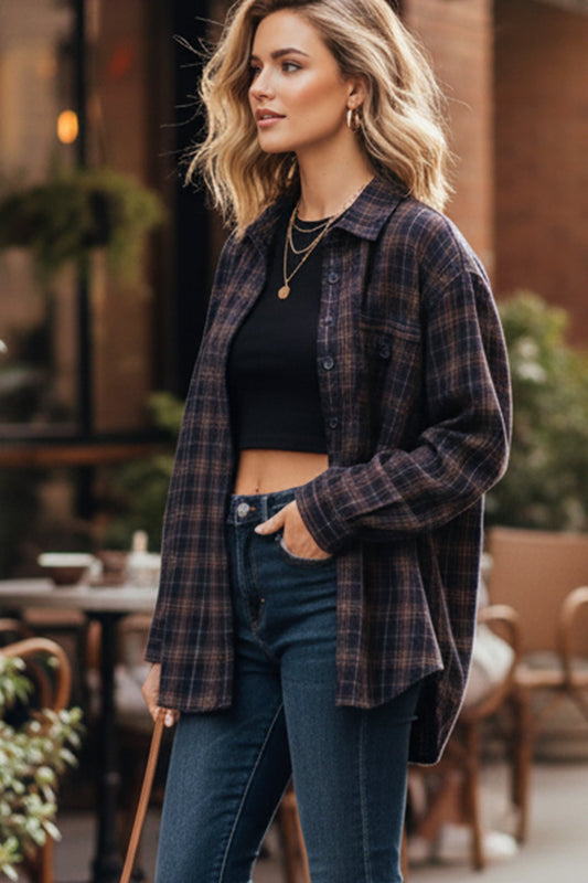 Brushed Cotton Retro Plaid Shirt