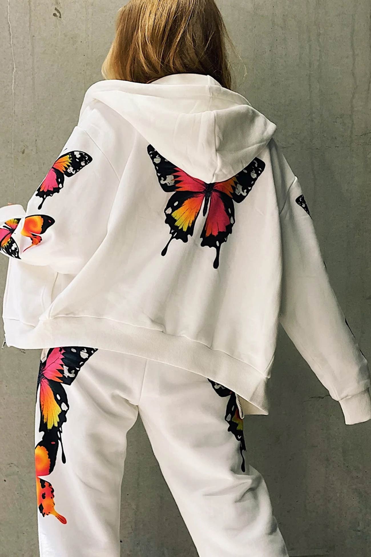 Butterfly Print Zip-up Hoodie Sweatpants Set