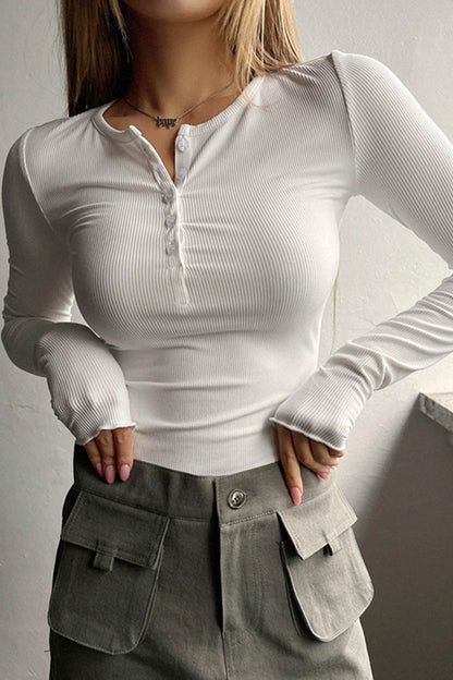 Button-down Slim Fit Ribbed Tops