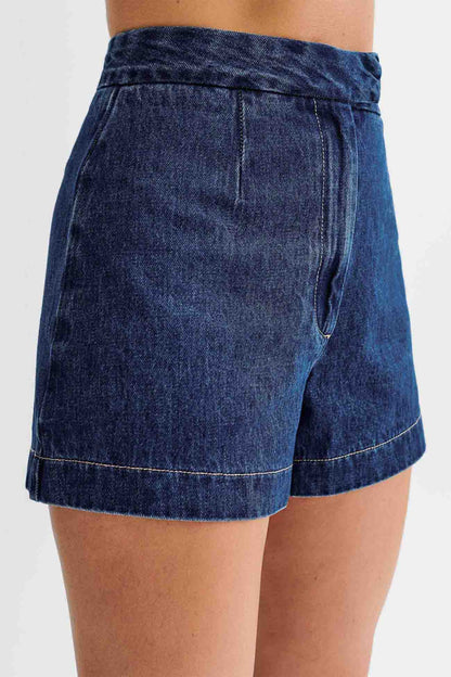 Button Down Tank Tops Shorts Denim Set