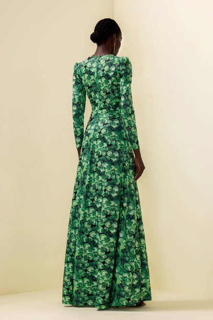 Botanical Print Long Sleeve Round Neck Maxi Dress