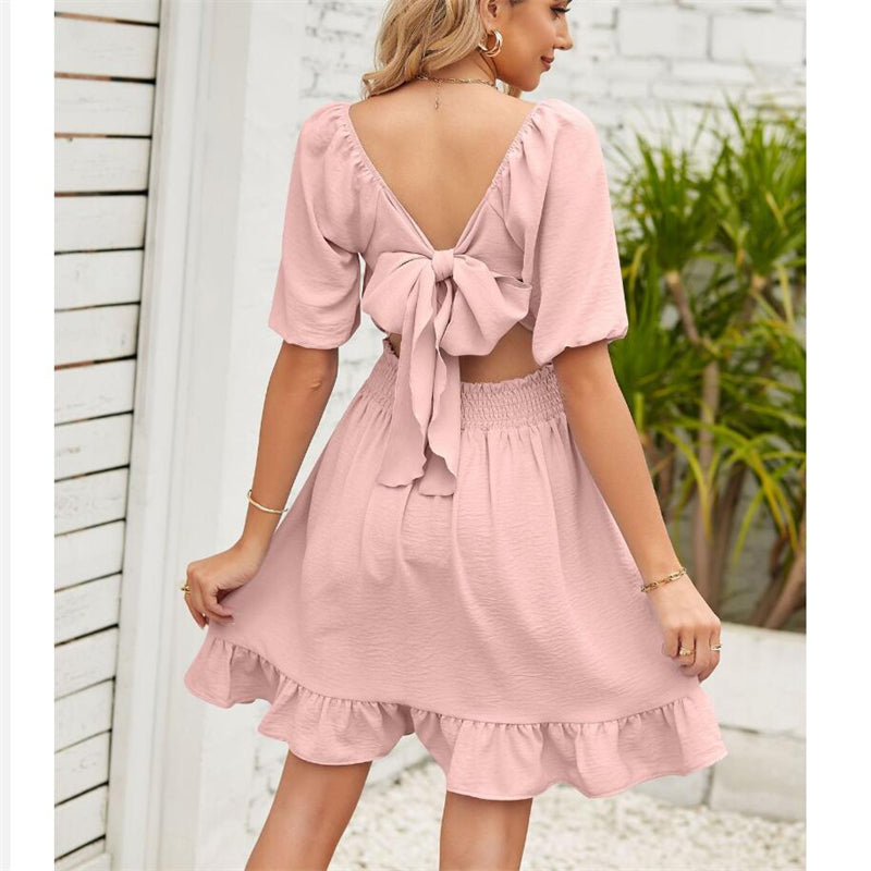 Stylish Square Neck Open Back Mini Dress in Vibrant Colors