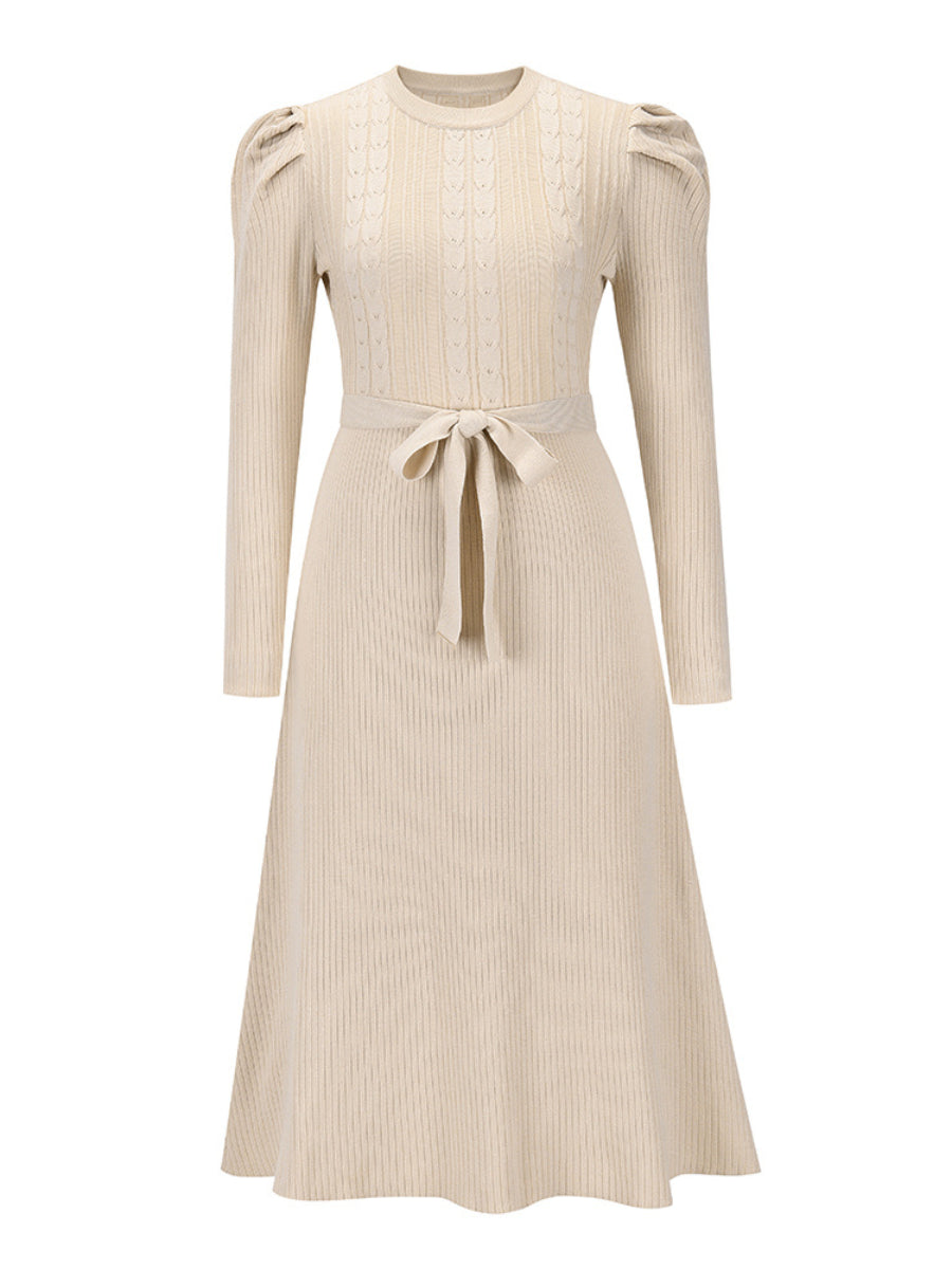 Robin Tie Waist Sweater Midi Dress- Apricot