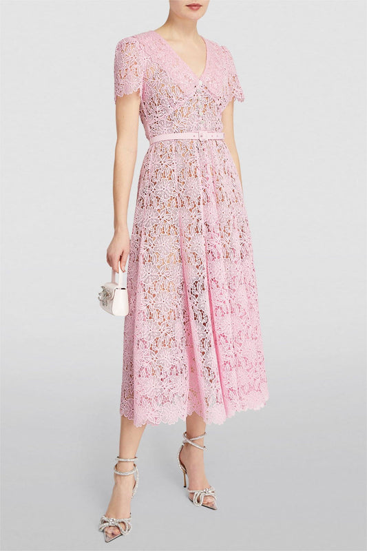 Solid Lace Bottom Midi Dress With Belt