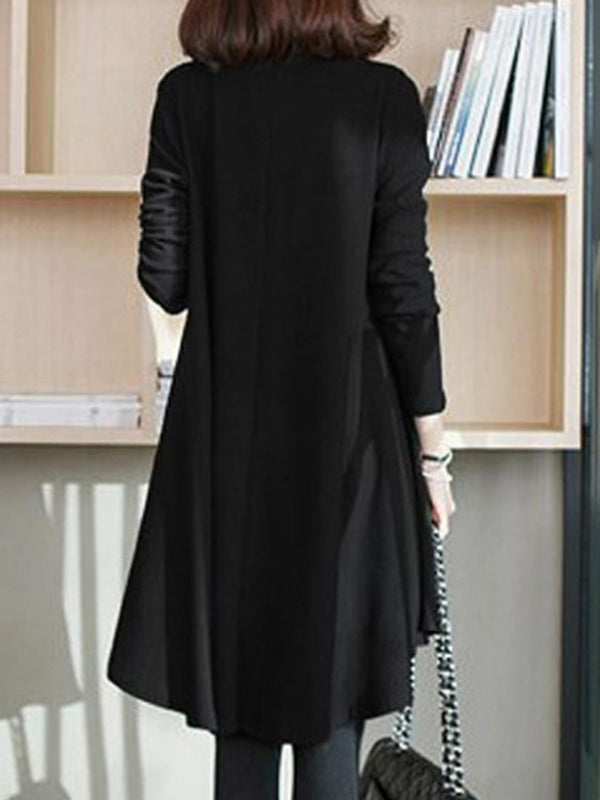Long Sleeves Loose Solid Color High Neck Midi Dresses