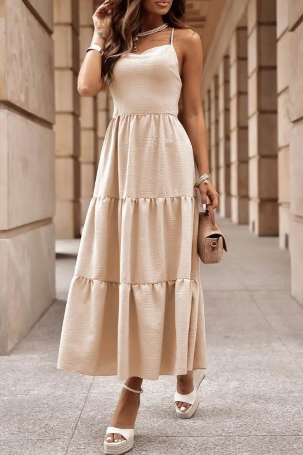 oatmeal backless maxi dress