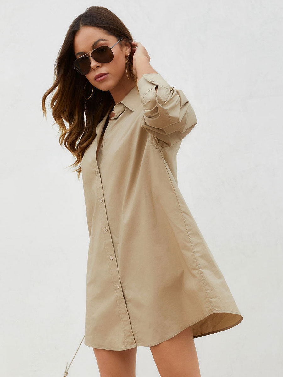 Shirt Dresses Turndown Collar Long Sleeves Mini Dresses