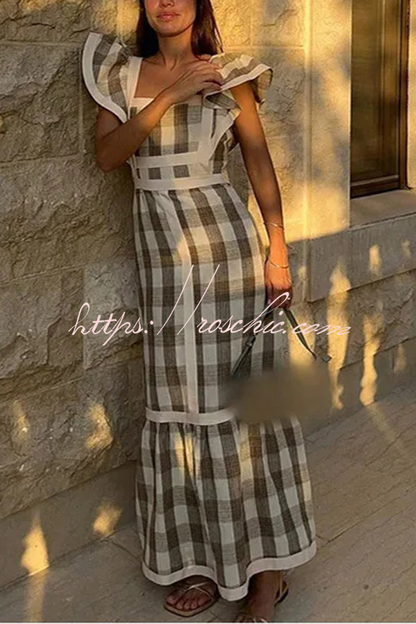 Contrast Paneled Sleeveless Square-neck Maxi Dress