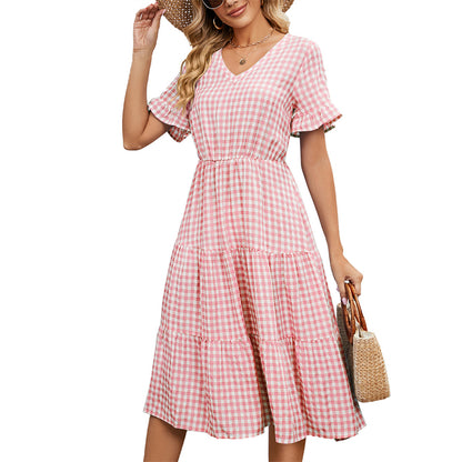 Square Neck Plaid Print Maxi Dress in Multiple Colors