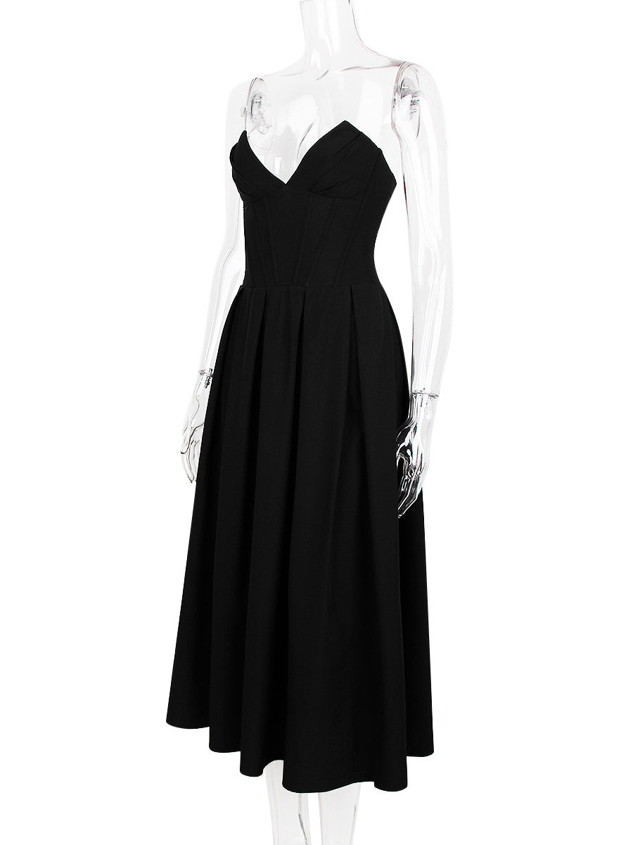 Princeess Line Dress Plunge Bodice Full Circle Skirt Prom Midi Dresses