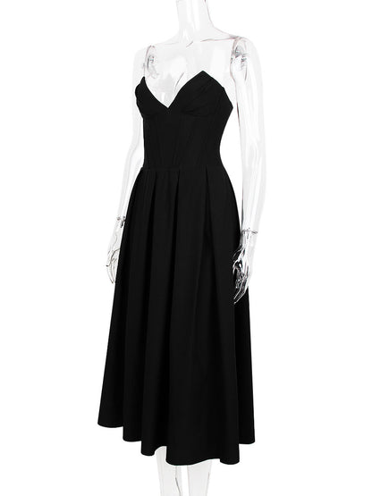 Princeess Line Dress Plunge Bodice Full Circle Skirt Prom Midi Dresses