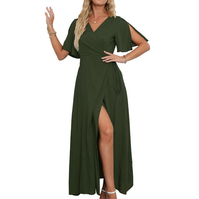Elegant Bohemian V-Neck Slit Maxi Dress for All Occasions