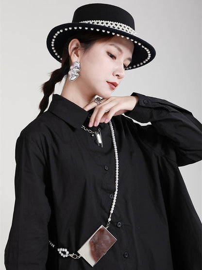Urban Loose Split-Joint Lapel Long Sleeves Midi Dress