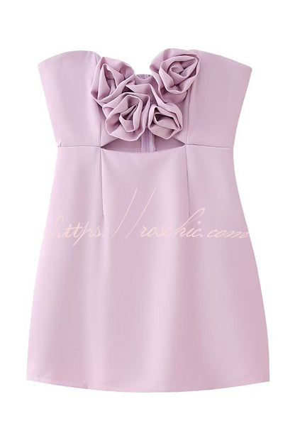 Three-dimensional Flower Sexy Off-shoulder Hollow Mini Dress