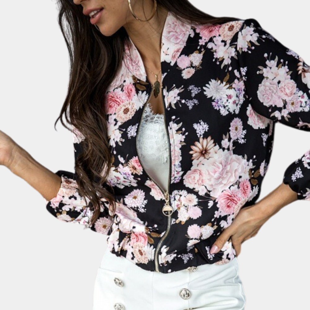 | Women’s Flower Pattern Zip-Up Jacket