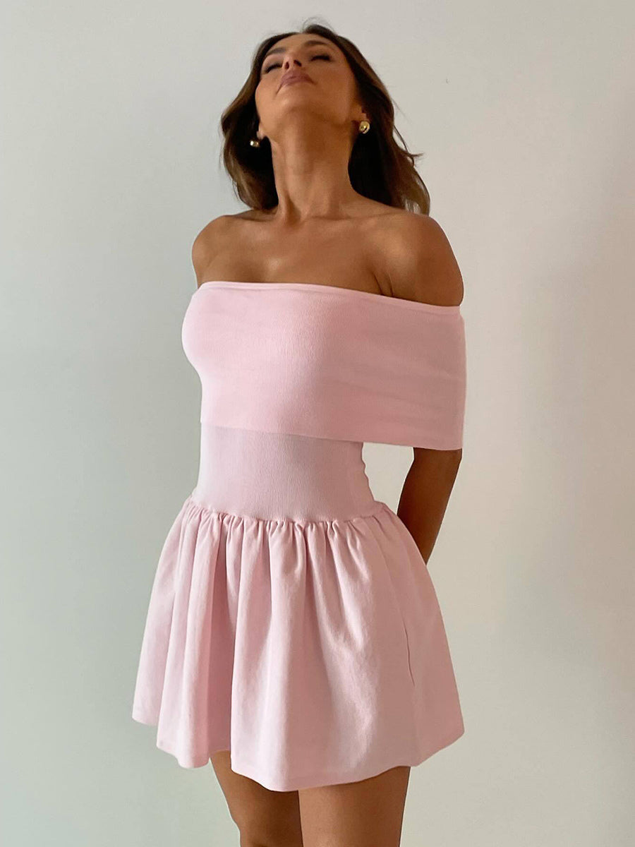 Skater Dresses Polyester Bateau Neck Pleated White Elegant Sleeveless Flared Dress Mini Dresses