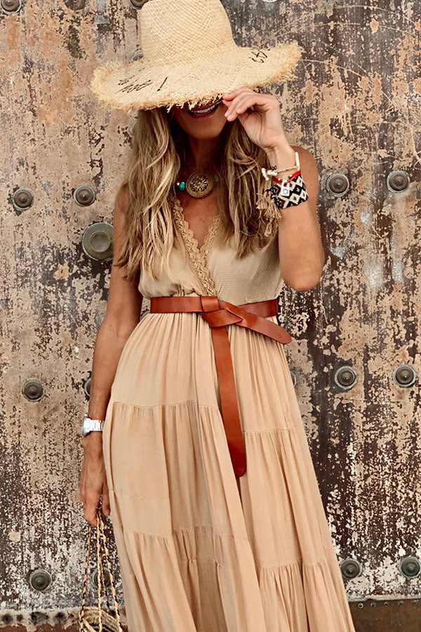 Salty Breeze Lace Design Maxi Dress