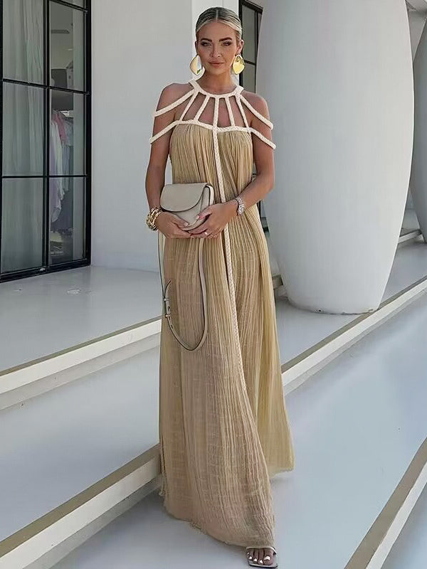 Boho Dress Designed Neckline Sleeveless Oversized Cut Out Beach Maxi Dresses