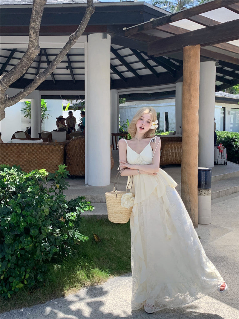 Lace Patchwork Layered Maxi Dress – Ethereal Boho Beach Gown