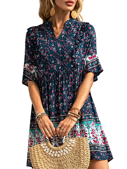 Summer Floral V Neck Mini Dress for Any Occasion