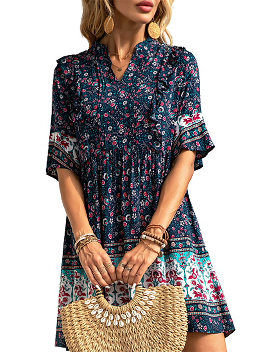 Summer Floral V Neck Mini Dress for Any Occasion