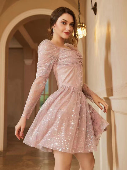 Blush Pink Peplum Dress Sweetheart Neck Pinch Day Birthday Party Mini Dresses