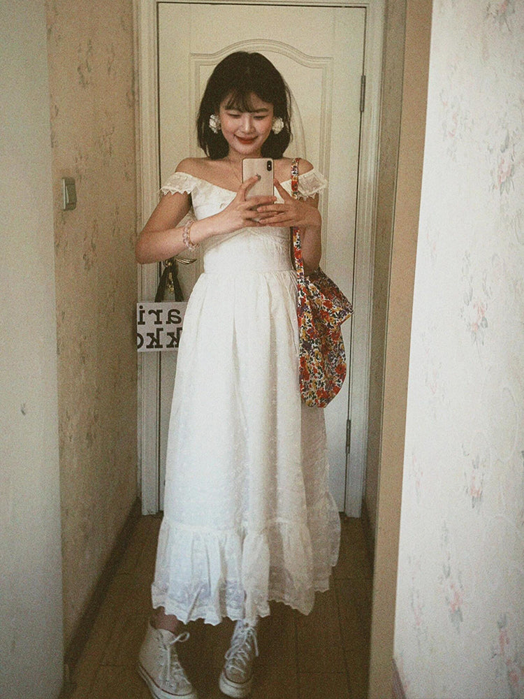White Embroidered Lace Maxi Dress – Dreamy Beach Getaway Look
