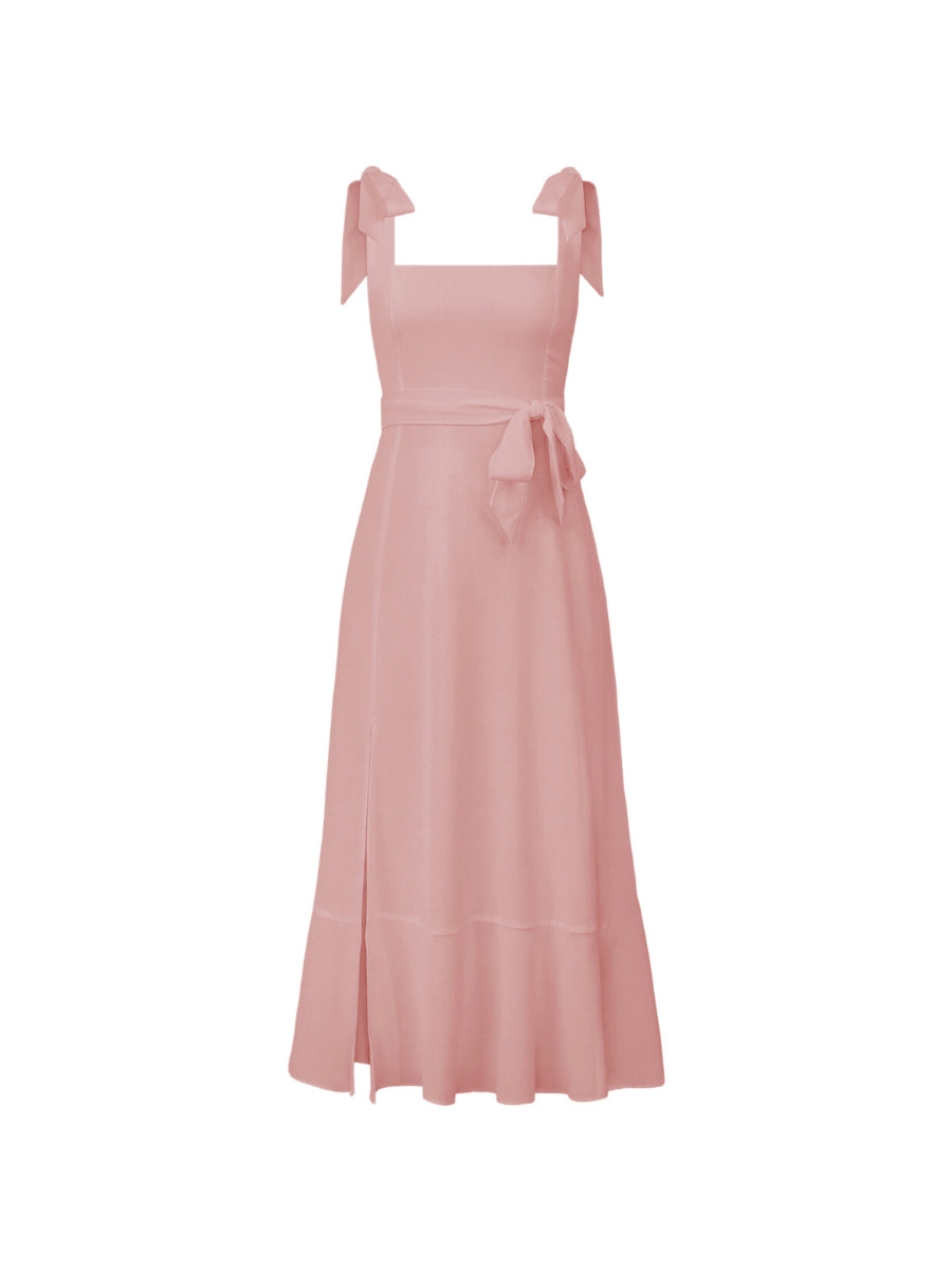 AVIANCA SHOULDER TIE BRIDAL MIDI DRESS - MAUVE