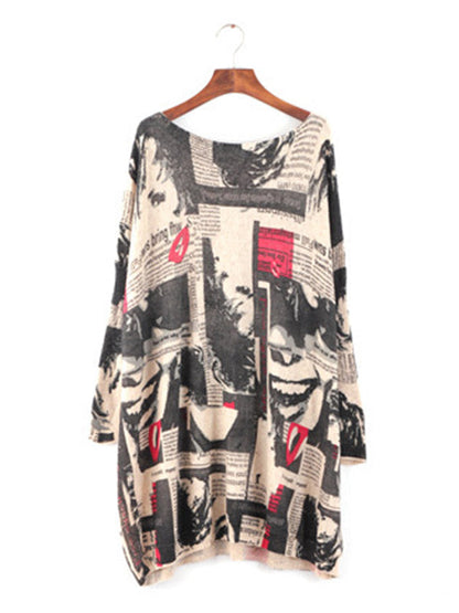 Urban Loose One-Shoulder Printed Split-Joint Sweater