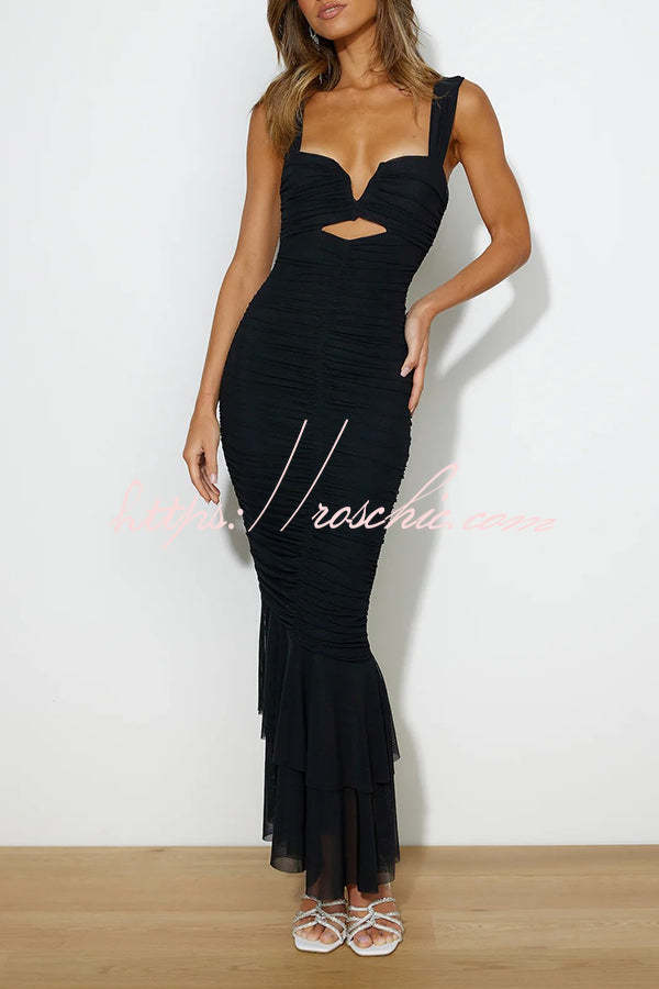 Solid Color High Waist Pleated Mermaid Dress