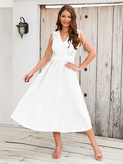 V-Neck Sleeveless Midi Dress