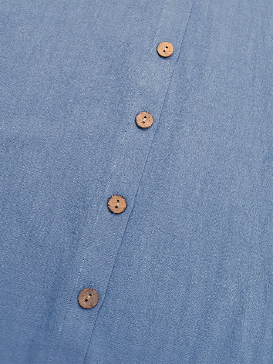 Blue Shirt Dresses Buttons Front Sleeveless Cotton Summer Casual Midi Dress