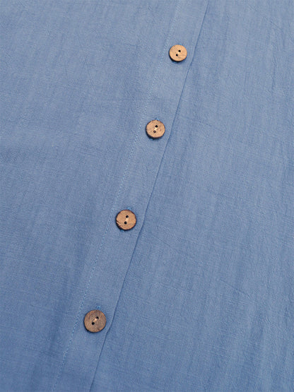 Blue Shirt Dresses Buttons Front Sleeveless Cotton Summer Casual Midi Dress