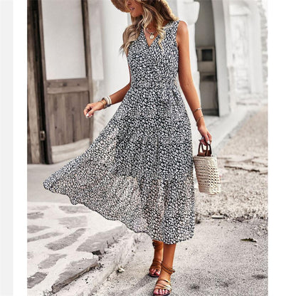 V-Neck Sleeveless Maxi Dress in Vibrant Print Options