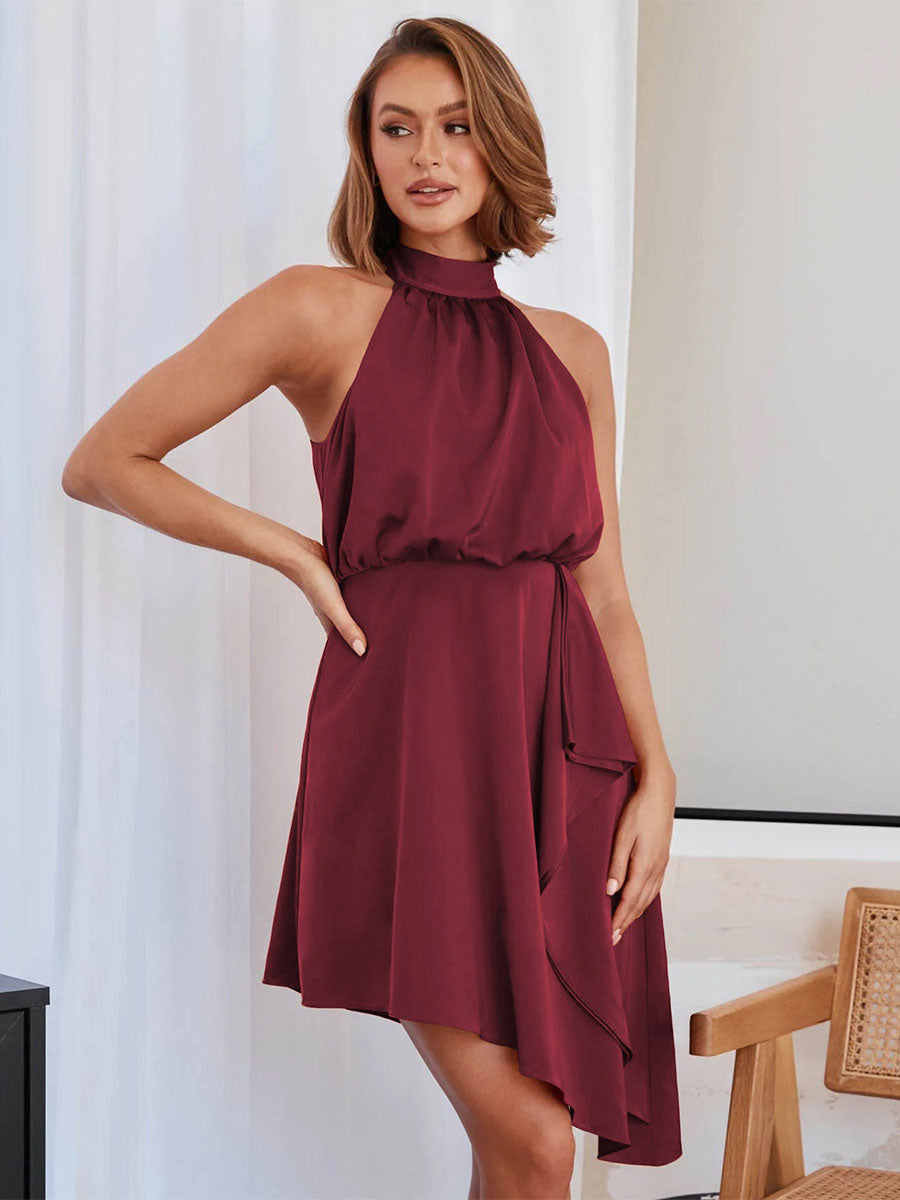 Birthday Pleated Casual Jewel Neck Sleeveless Midi Dress