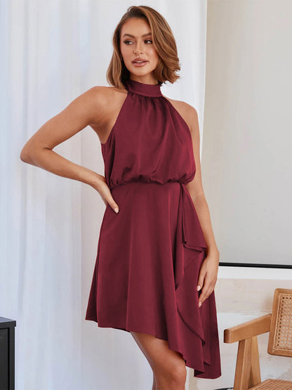 Birthday Pleated Casual Jewel Neck Sleeveless Midi Dress