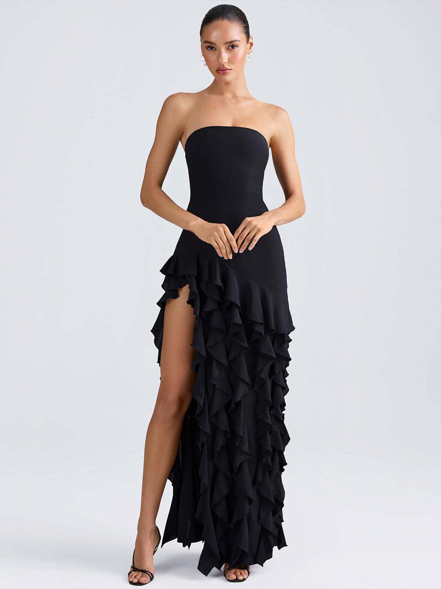 Party Dress Off The Shoulder Ruffles Asymmetrical Maxi Dress