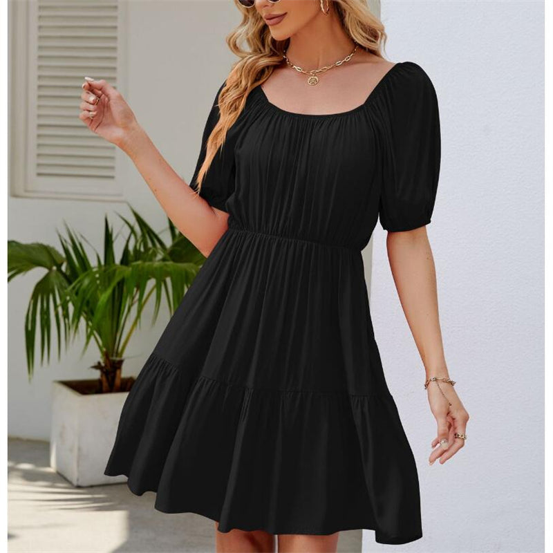 Bubble Sleeve Square Neck Mini Dress in Various Colors
